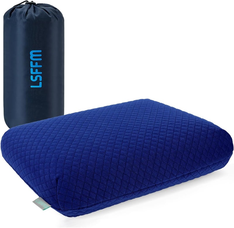 LSFFM Camping Pillow Memory Foam, Easy to Fold, Camping Essentials, Small Travel Pillows with Portable Bag, Hiking Pillow for Backpacking, Anti-Pilling Pillow Cover (Blue) - Image 1